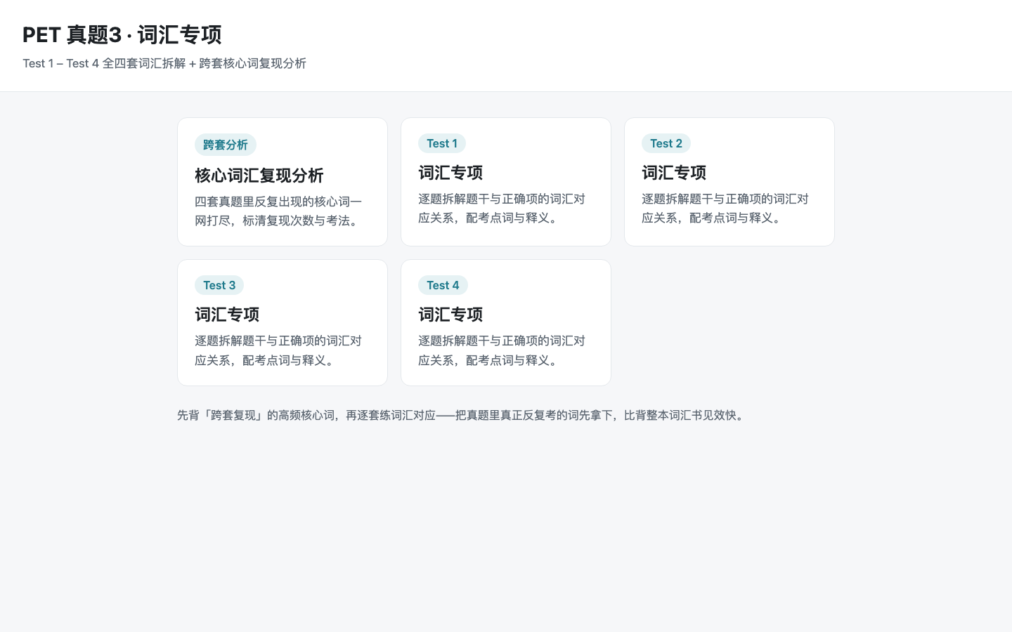 PET 真题3 词汇专项